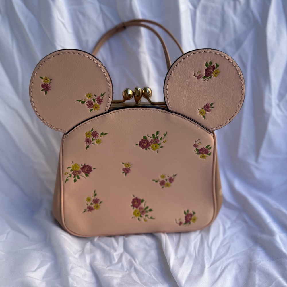Coach x Disney Tan and Pink Mini Bag with Floral Design